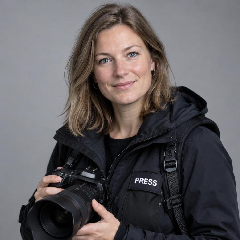 Portrait of a smiling woman photographer